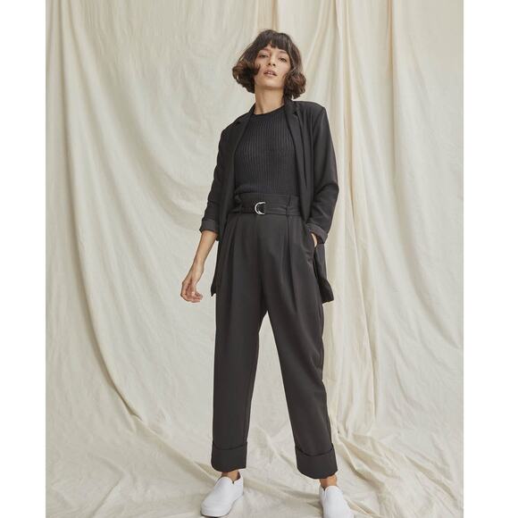 Elizabeth & James Belted Paperbag Black Pants - Picture 1 of 7